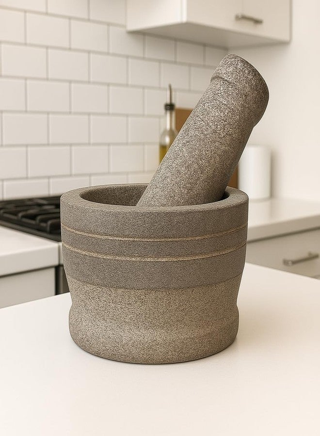 EZAHK Mortar and Pestle Set for Spices, Okhli Masher, Khalbatta, Kharal, Mixer, Natural & Traditional Grinder and Musal, Well Design for Kitchen, Home, Herb (5 inch) - Image 3
